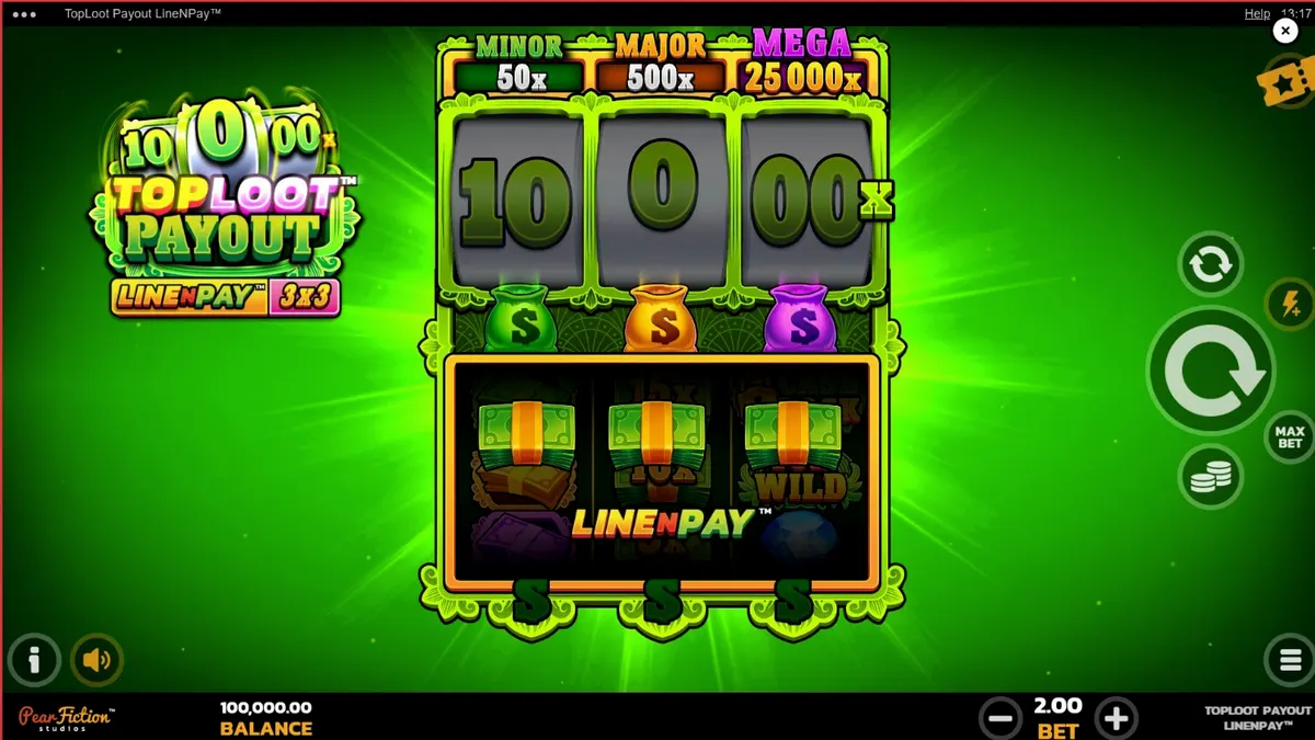 Visual mewah dari slot TopLoot Payout LineNPay dengan latar belakang ruang harta karun.