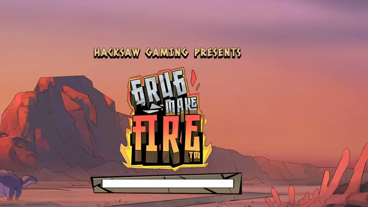 Tampilan visual slot Grug Make Fire dengan tema manusia gua dan api